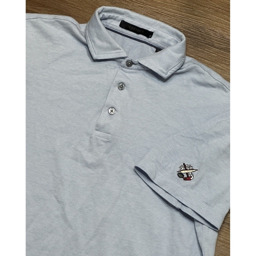 GREYSON Performance Embroidered Golf Polo Cotton Blend Shirt Light Blue Men Sz M
